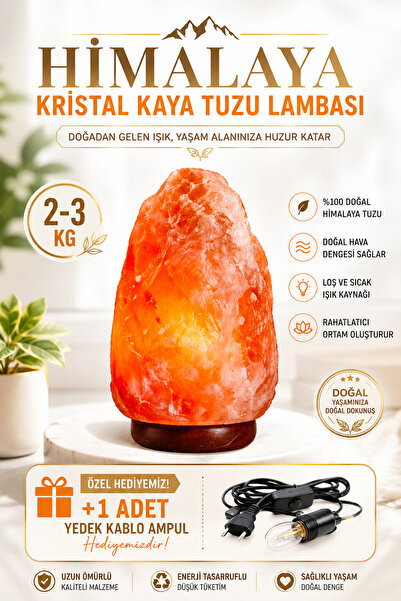 ANADOLU HASAT 2-3 kg Himalaya Kristal Kaya Tuzu Lambası + 2 Adet Kablo & Ampul