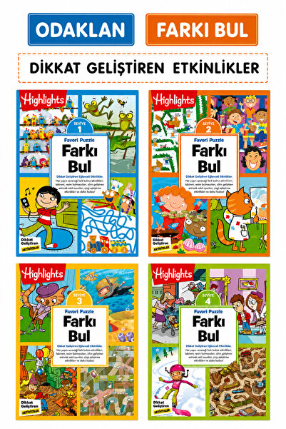 Farkı Bul 4’lü Set | 5-9 Yaş Dikkat ve Zeka Geliştirme | 200+ Aktivite