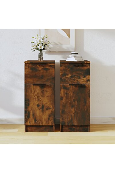 Concept Servante, 2 buc., stejar fumuriu, 30x30x70 cm, lemn prelucrat