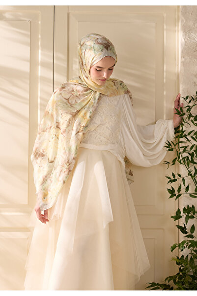 Freshscarfs Tereyağı Pure Flora Desen Rami Şal