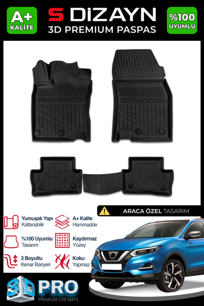 S Dizayn S-Dizayn Nissan Qashqai 3D Pro Havuzlu Paspas 2013-2021 A+ Kalite 3D...