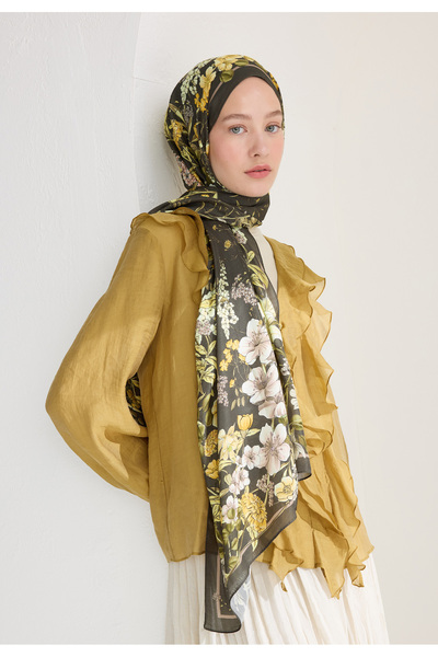 Freshscarfs Valentina Floş Viskon Şal Koyu Haki