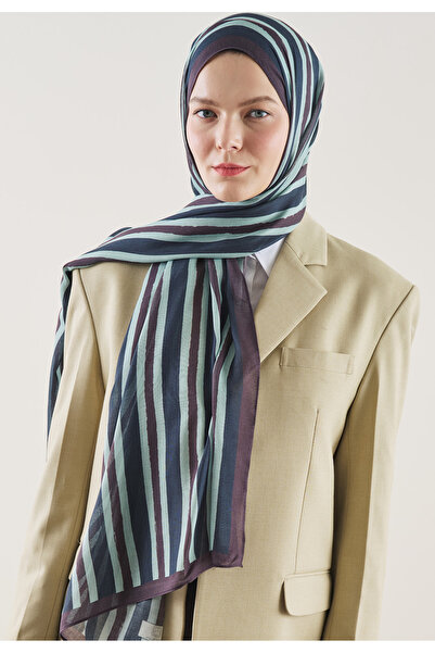 Freshscarfs Mürdüm Block Stripe Pattern Ramie Shawl