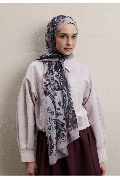 Freshscarfs Alıza Desen İpek Krep Şal Gül Kurusu