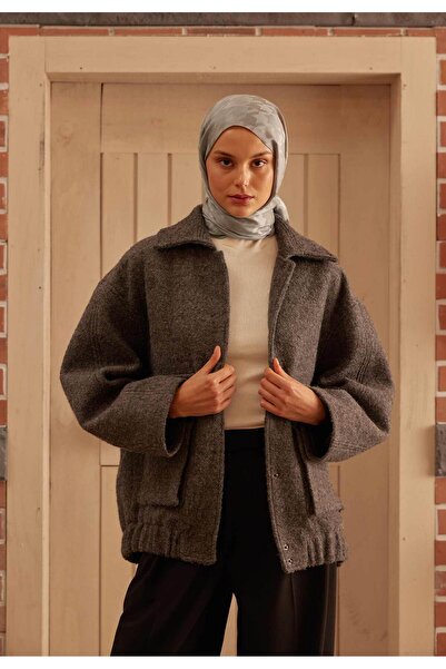 Freshscarfs Koyu Gri Kazayağı Jakarlı Şal