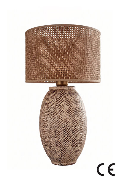 Hmydesign Riche Handmade Seramik Abajur Krem-Kahve-Hasır