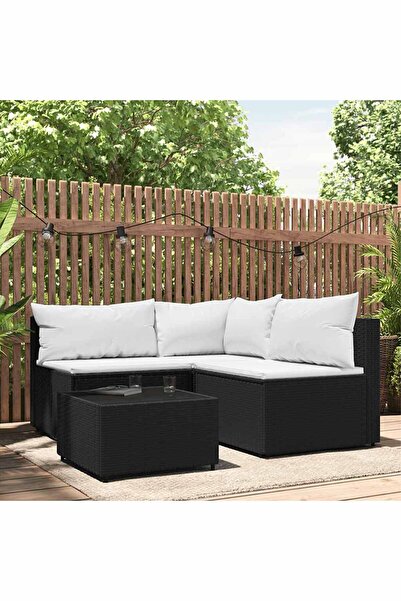 Concept Set mobilier relaxare grădină 4 piese cu perne poliratan negru