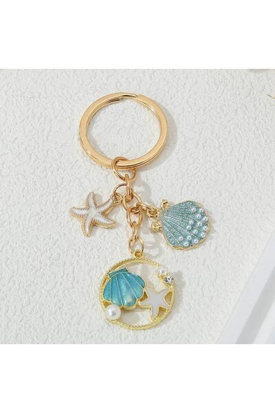 Arabest Seashell Starfish Enameled Keychain, Cute Conch Tassel Keyring for Ba...