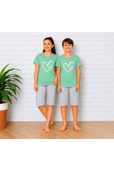 Serena Children's pajamas with short sleeves and 3/4 pants - color Green