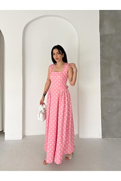 LAMİFUSTORE Polka Dot Pattern Strap Midi Dress