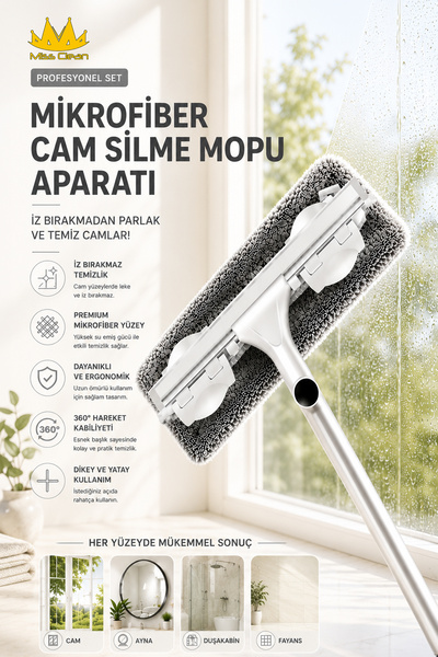 Miss Clean Επαγγελματικό Σετ Σφουγγαρίστρας Καθαρισμού Γυαλιού Microfiber