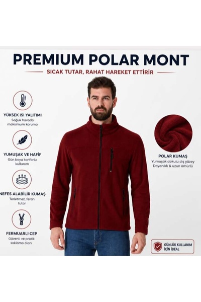 LUXIC CORE Men's Burgundy Zippered Fleece Jacket with Stand-Up Collar for Dai...