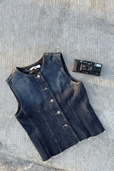 Denim Trip Fitted Slim Fit Koyu İndigo Kadın Jean Yelek