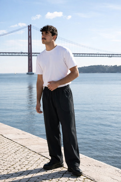 DAMGA JEANS Ανδρικό παντελόνι Jogger με ελαστική μέση, μαύρο λινό