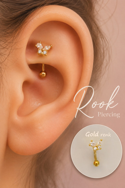 Sacce Scarves&Accessories Taşlı Kelebekli Çelik Rook Piercing Daith Helix Kaş...