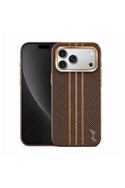 Zebana Apple iPhone 17 Pro Uyumlu Kılıf Goldrix Karbon Fiber M-Safe Kılıf Kah...