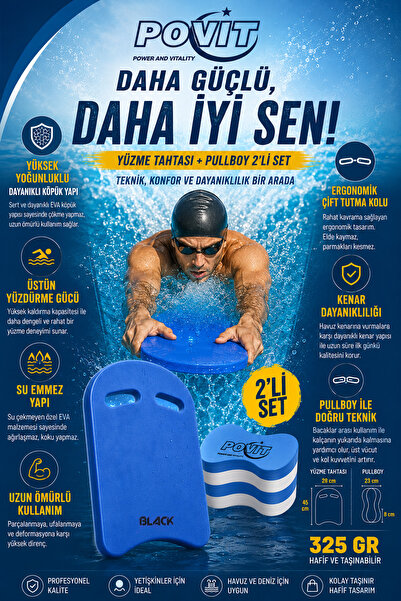 Povit 2 Parça Yüzme Antrenman Seti – Yüzme Tahtası + Pullboy - 325 Gr - Su Çe...
