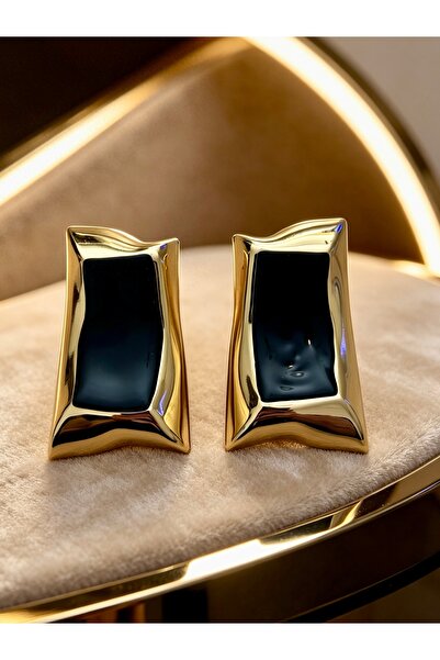 ayoljewelry Black Rectangular Shaped Steel Earrings