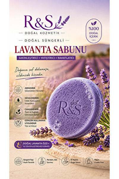 R&S Doğal Kozmetik Lavanta Süngerli Sabun | Nemlendirici Bakım, Yoğun Köpük v...