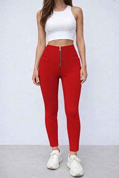 Generic Brand Women's High Waisted Front Zipper and Ribbed Detailed Diving Le...