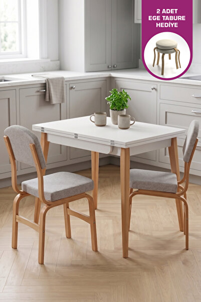 VİLİNZE Ege Sandalye Avanos Ahşap MDF Mutfak Masası Takımı - 90x120 cm