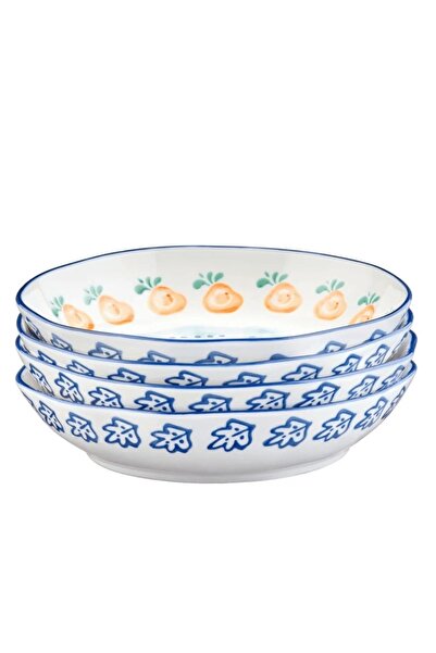 BJORN Set de 4 farfurii adânci, NAPOLI Citrus, porțelan pictat manual, 21,5 c...