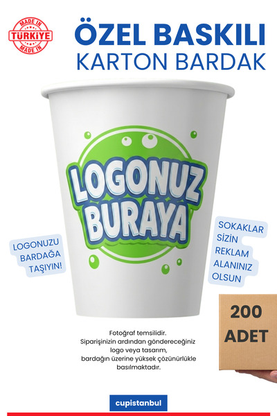 cupistanbul 7 Oz (200 ml) Özel Baskılı Karton Bardak - Logonuza Özel Üretim