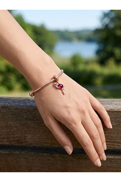My Story Pembe Murano Camlı Flamingo Sallantılı Gümüş Charm