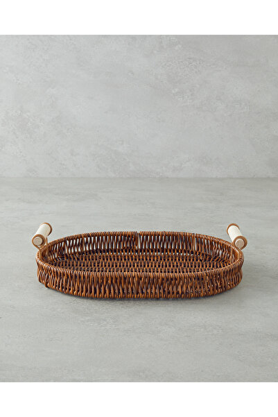 English Home Boho Plastik Rattan Tepsi 26x26x3 cm Kahverengi