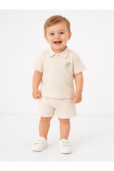 Kidaxi Polo Collar Embroidered T-Shirt Shorts Set