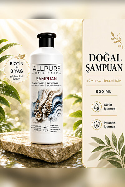 ALLPURE ŞAMPUAN ( 500ml, 7 Mucizevi yağ ve BIOTIN Katkılı, TUZ/SULFAT İçermey...