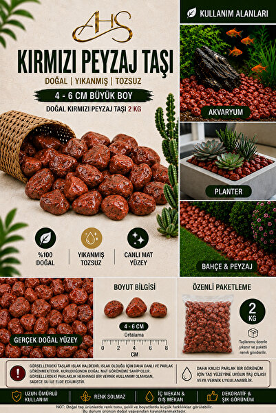 AHS Kırmızı Bordo Dolomit Çakıl Taşı 4-6 Cm 2 Kg Dekoratif Bahçe Peyzaj Saksı...