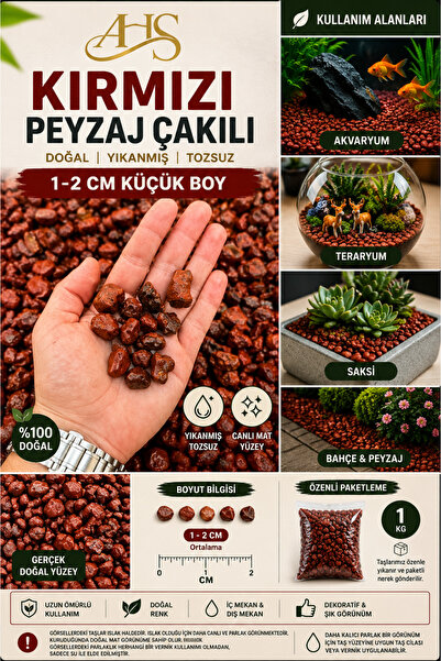AHS Kırmızı Bordo Dolomit Çakıl Taşı 1-3 Cm 1 Kg Dekoratif Bahçe Peyzaj Saksı...