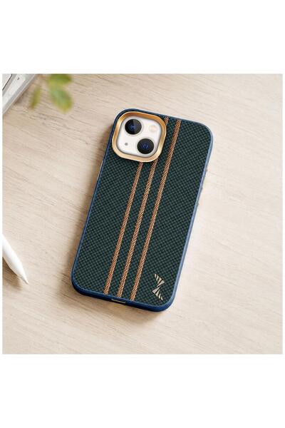 Zebana Apple iPhone 13 Uyumlu Kılıf Goldrix Karbon Fiber M-Safe Kılıf Lacivert