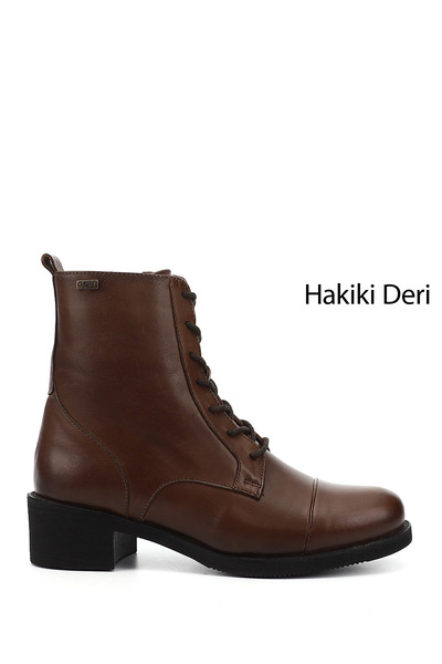 GÖNDERİ(R) Kadın Kahve Antik Fermuarlı Kauçuk Taban Hakiki Deri Postal Bot