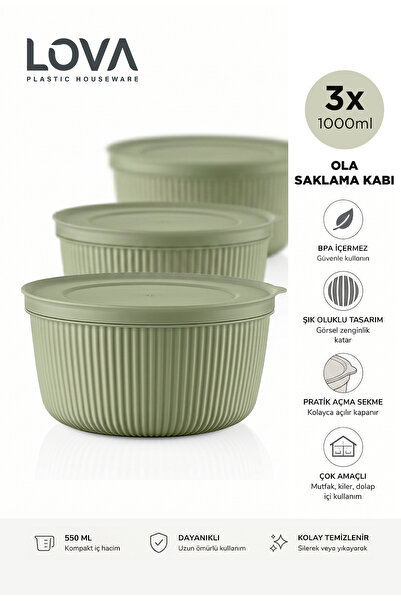 Lova Kapaklı Çok Amaçlı Kase Seti 3 Adet 1000 ml