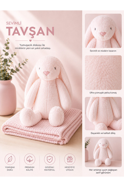 Minidreams Bebek Uyku Arkadaşı Tavşan Peluş – Yumuşak Dokulu Uyku Oyuncağı (K...