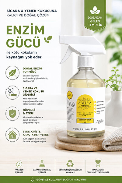 Abelya Yemek & Sigara Koku Giderici Sprey–Sigara & Kızartma & Balık Kokuların...