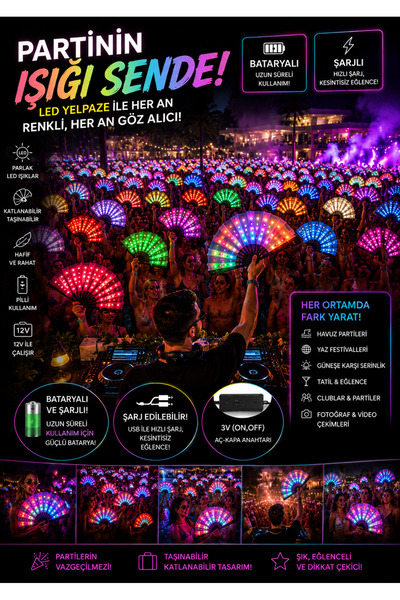 Zigver Yeni renk tasarımı renkli değişim şarj edilebilir LED fan rave parti a...