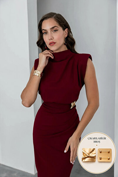 bayansepeti Rochie midi vișinie, cu croială înfășurată, elastică, căptușită, ...