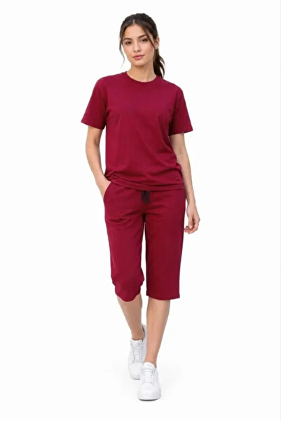 Butik Bottom Top Set Two Yarn Fabric Crew Neck T-Shirt with Pockets and Knee ...
