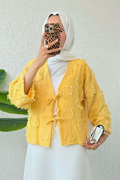 Salih Çelebi Yama Yırtık Detaylı Kimono 2330 - HARDAL