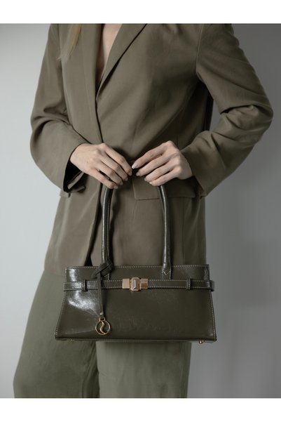 Santini Collection Bag Women's Shoulder Bag Handbag Baguette Bag Leather Casual, Stylish Khaki Gold Evening Dress – Lyra
