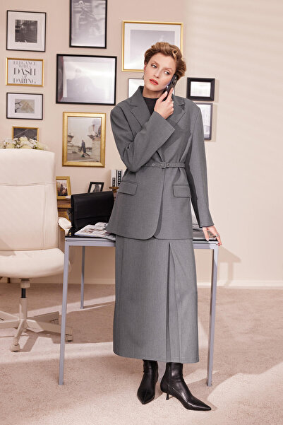 Manuka GÜRTEL BLAZER JACKE GRAU