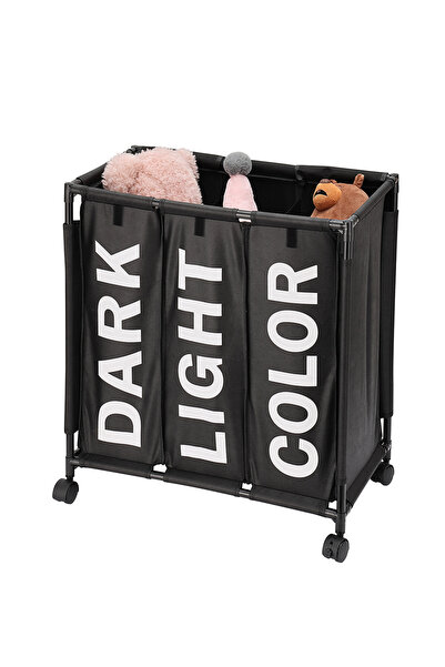 Lawazim 123L Laundry Basket - 3-Section Sorter Cart with Wheels & Fold-Over C...