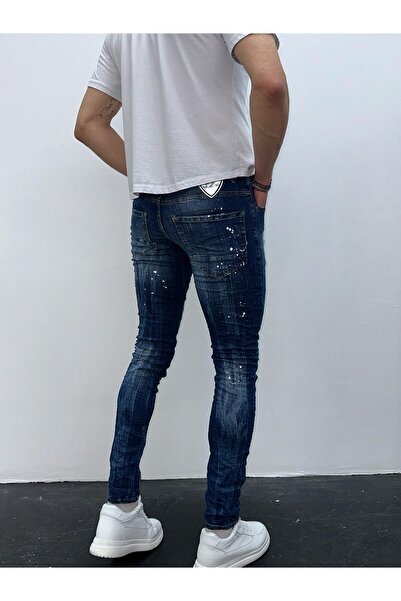 HerTon Pantaloni din denim albaștri pentru bărbați, croială slim, cu detalii ...