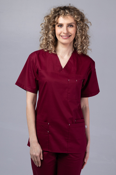 tag Costum medical New Bumbac Stretch pentru femei, Vișiniu
