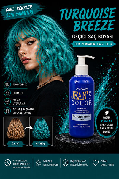 jeans color Jean's Color Turkuaz 250 Ml. Turquoıse Amonyaksız Balyaj Renkli S...