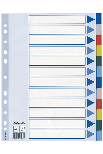 Esselte Divizoare index din plastic, 12 culori