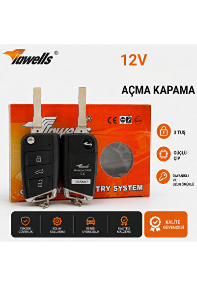 Inwells 12V Açma Kapama Uzaktan Kumanda Seti Sustalı Anahtar Merkezi Kilit Ko...